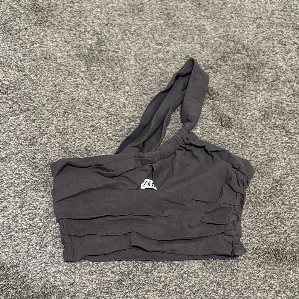 Zara Charcoal One-Shoulder Top